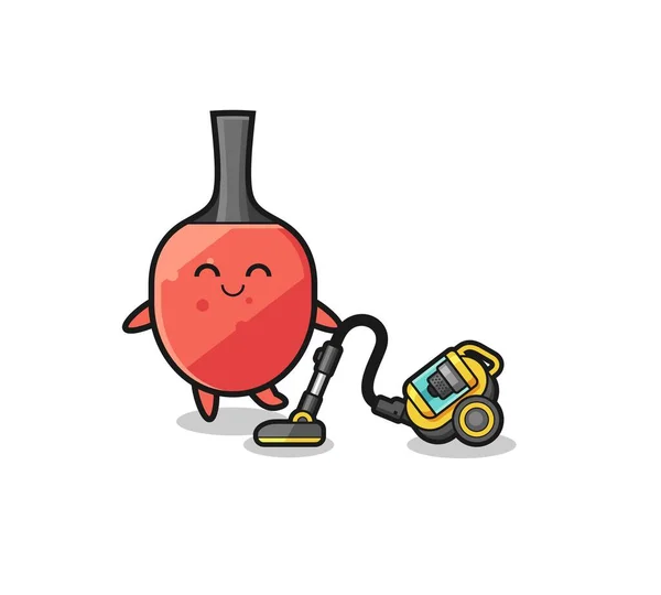 Cute Table Tennis Racket Holding Vacuum Cleaner Illustration Cute Design — Vettoriale Stock