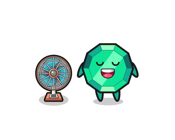 Cute Emerald Gemstone Standing Front Fan Cute Design — Stock vektor