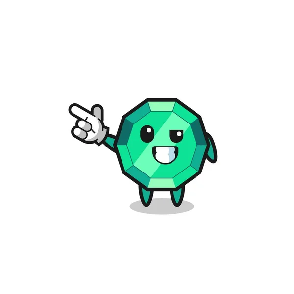 Emerald Gemstone Mascot Pointing Top Left Cute Design — Wektor stockowy