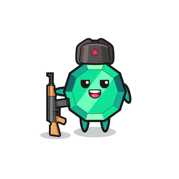 Cute Emerald Gemstone Cartoon Russian Army Cute Design — Stockvector