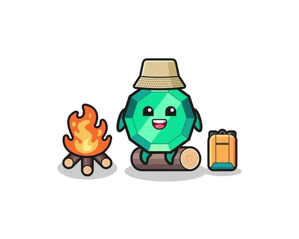 Camping Illustration Emerald Gemstone Cartoon Cute Design — Vector de stock