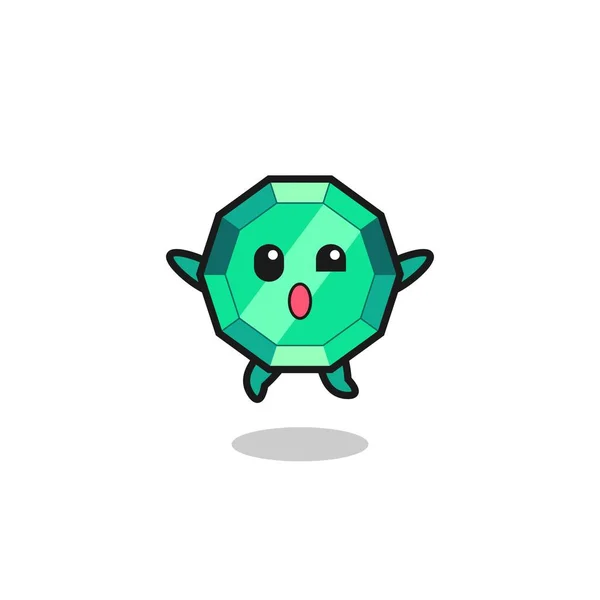 Emerald Gemstone Character Jumping Gesture Cute Design — Stockový vektor