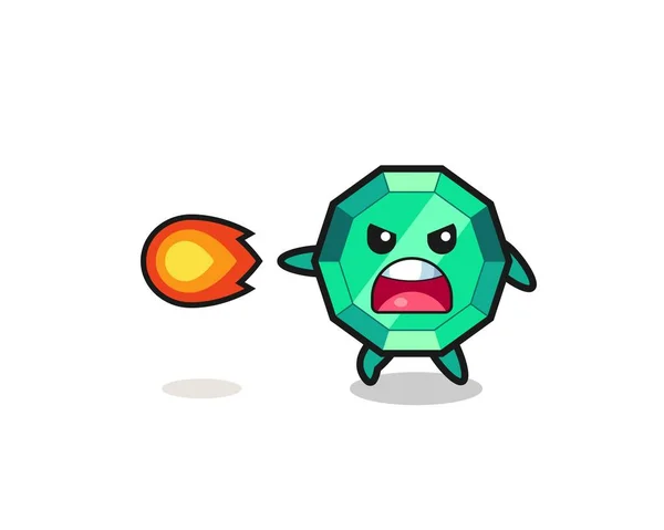 Cute Emerald Gemstone Mascot Shooting Fire Power Cute Design — 스톡 벡터