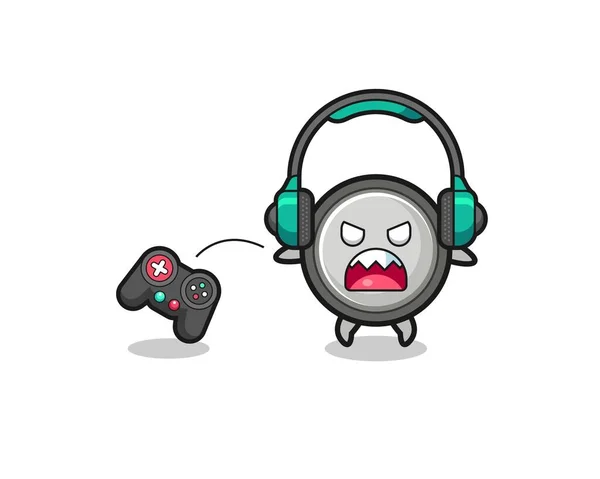 Button Cell Gamer Mascot Angry Cute Design — Stock Vector