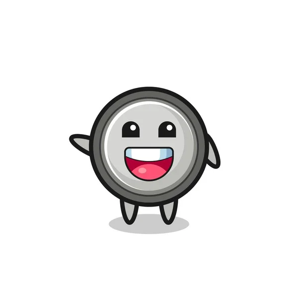 Happy Button Cell Cute Mascot Character Cute Design — Vetor de Stock