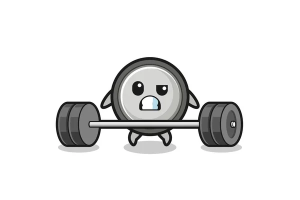 Cartoon Button Cell Lifting Barbell Cute Design — Stok Vektör