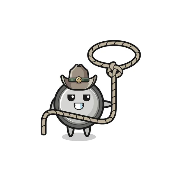 Button Cell Cowboy Lasso Rope Cute Design — Stok Vektör