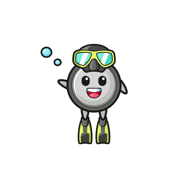 Button Cell Diver Cartoon Character Cute Design — ストックベクタ