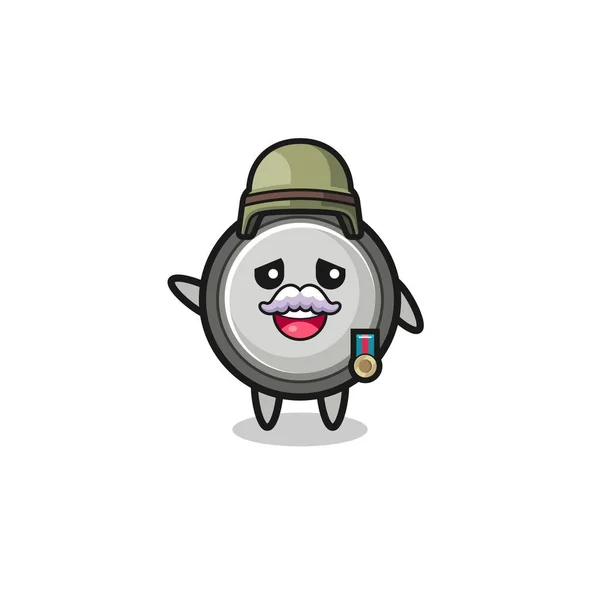 Cute Button Cell Veteran Cartoon Cute Design — Vetor de Stock