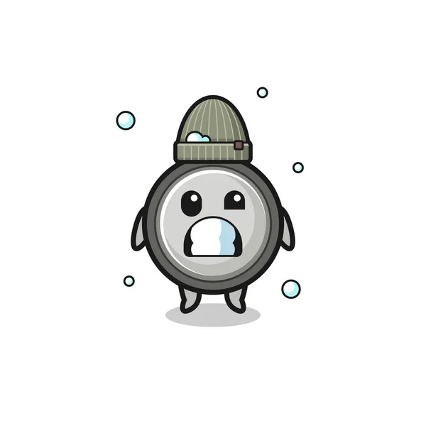 Cute Cartoon Button Cell Shivering Expression Cute Design — Wektor stockowy