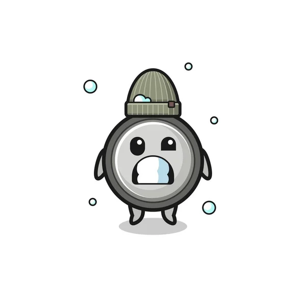 Cute Cartoon Button Cell Shivering Expression Cute Design — Vetor de Stock