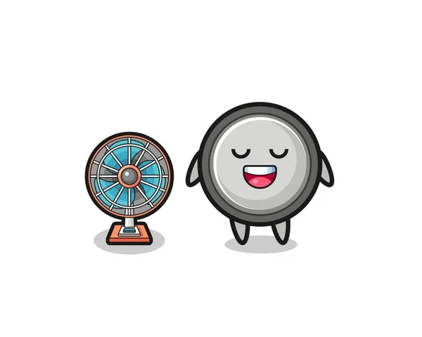 Cute Button Cell Standing Front Fan Cute Design — Stockový vektor