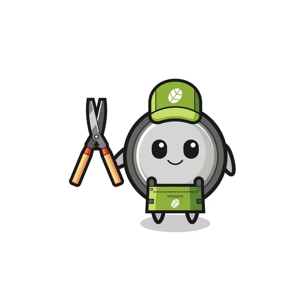 Cute Button Cell Gardener Mascot Cute Design — Vetor de Stock