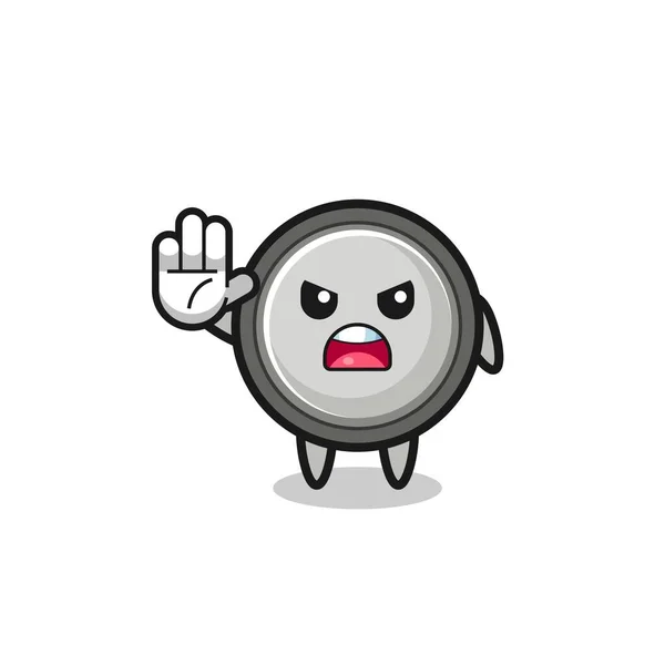 Button Cell Character Doing Stop Gesture Cute Design — Vetor de Stock