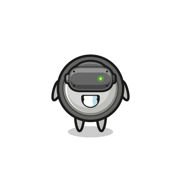 Cute Button Cell Using Headset Cute Design — 图库矢量图片