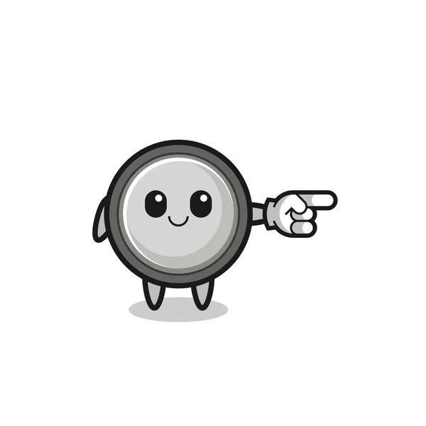 Button Cell Mascot Pointing Right Gesture Cute Design — Stock Vector