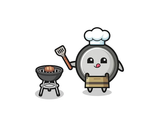 Button Cell Barbeque Chef Grill Cute Design — стоковый вектор