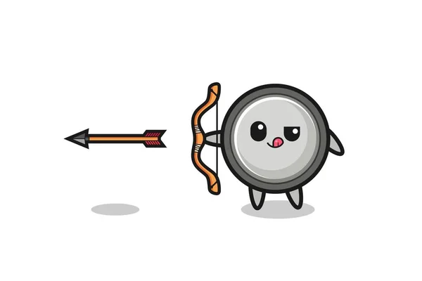 Illustration Button Cell Character Doing Archery Cute Design — Vetor de Stock