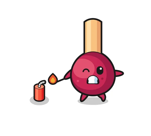 Matches Mascot Illustration Playing Firecracker Cute Design — стоковый вектор