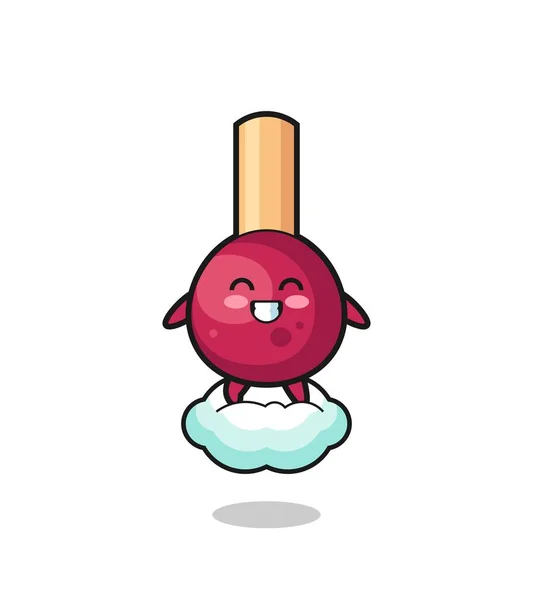 Cute Matches Illustration Riding Floating Cloud Cute Design — Wektor stockowy