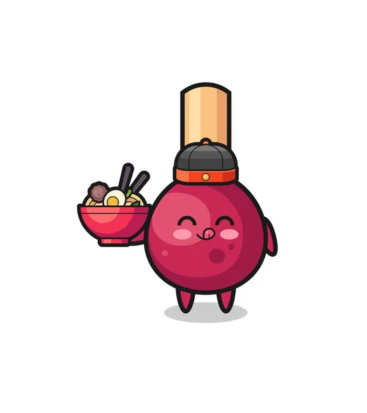 Matches Chinese Chef Mascot Holding Noodle Bowl Cute Design — Wektor stockowy