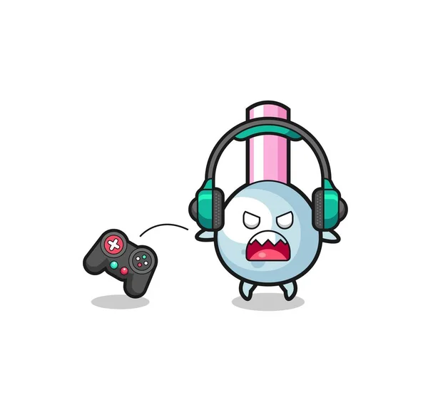 Cotton Bud Gamer Mascot Angry Cute Design — Vector de stock