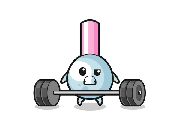 Cartoon Cotton Bud Lifting Barbell Cute Design — Stockový vektor