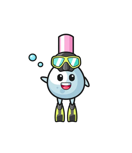 Cotton Bud Diver Cartoon Character Cute Design — Stock Vector