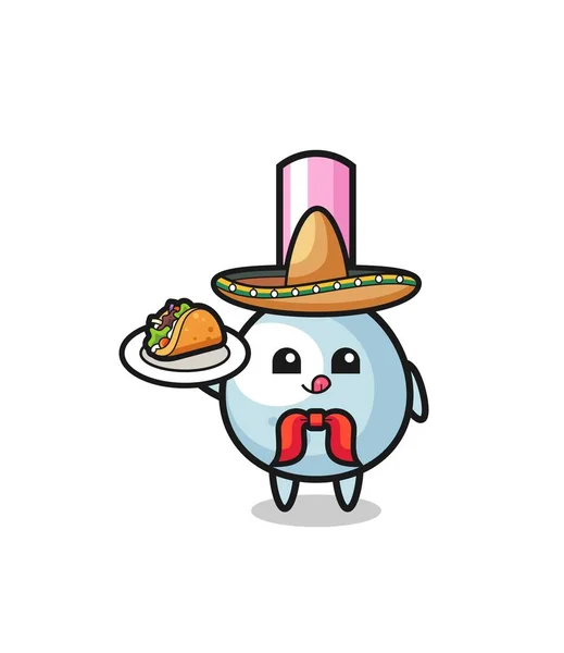 Cotton Bud Mexican Chef Mascot Holding Taco Cute Design — Wektor stockowy