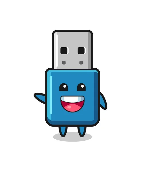 Happy Flash Drive Usb Cute Mascot Character Cute Design —  Vetores de Stock