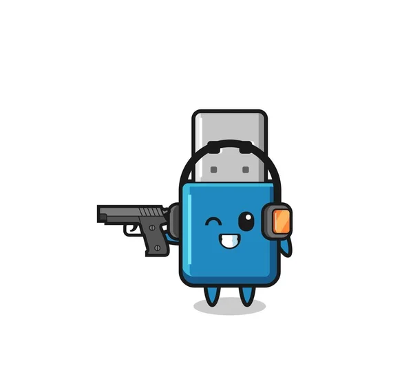 Illustration Flash Drive Usb Cartoon Doing Shooting Range Cute Design — стоковый вектор