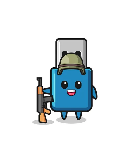 Cute Flash Drive Usb Mascot Soldier Cute Design — Vetor de Stock