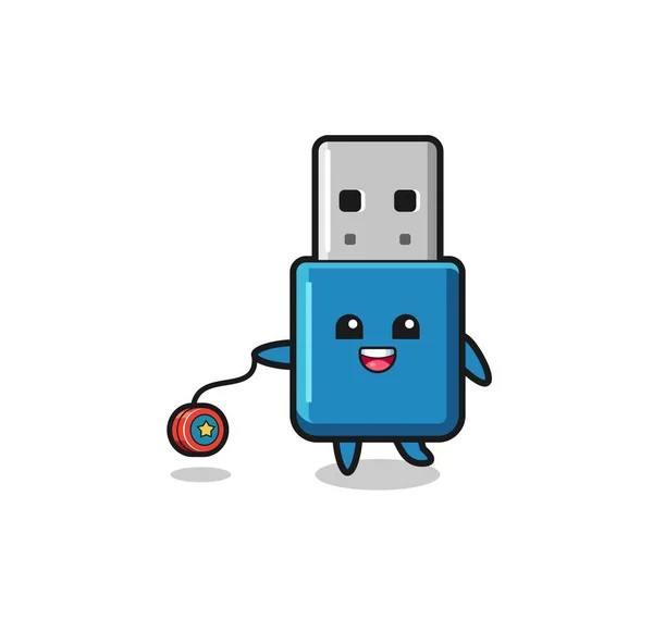 Cartoon Cute Flash Drive Usb Playing Yoyo Cute Design — Stockvektor