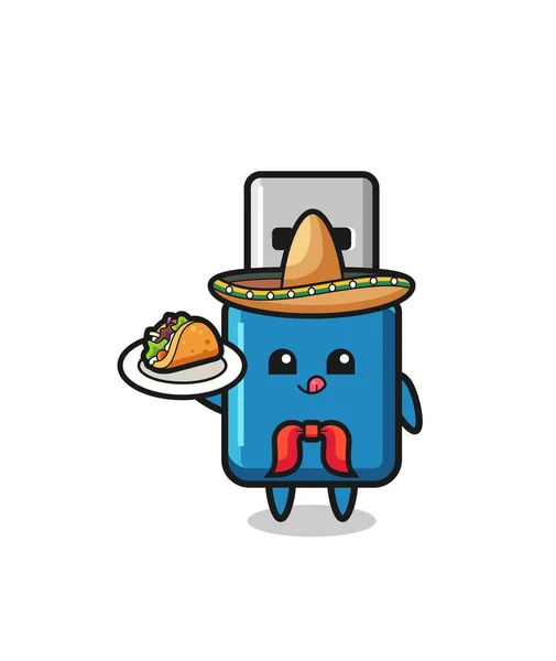 Flash Drive Usb Mexican Chef Mascot Holding Taco Cute Design — Stock vektor