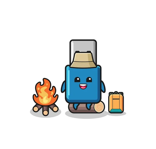 Camping Illustration Flash Drive Usb Cartoon Cute Design — Stockvector
