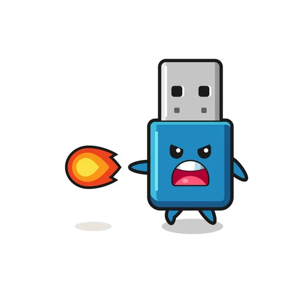 Cute Flash Drive Usb Mascot Shooting Fire Power Cute Design — Image vectorielle