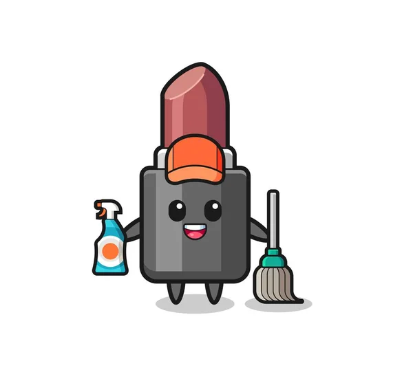 Cute Lipstick Character Cleaning Services Mascot Cute Design — Stock vektor