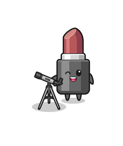 Lipstick Astronomer Mascot Modern Telescope Cute Design — Stockvector