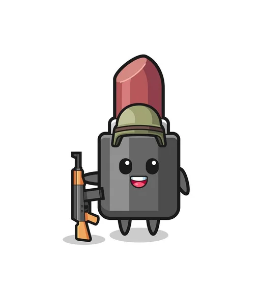 Cute Lipstick Mascot Soldier Cute Design — Stock Vector