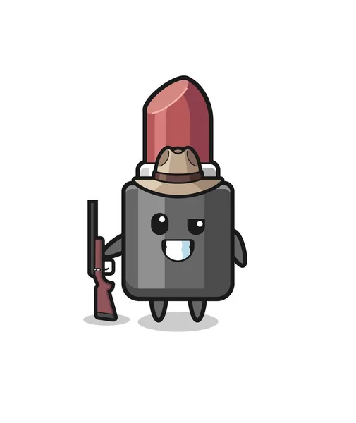 Lipstick Hunter Mascot Holding Gun Cute Design — стоковый вектор