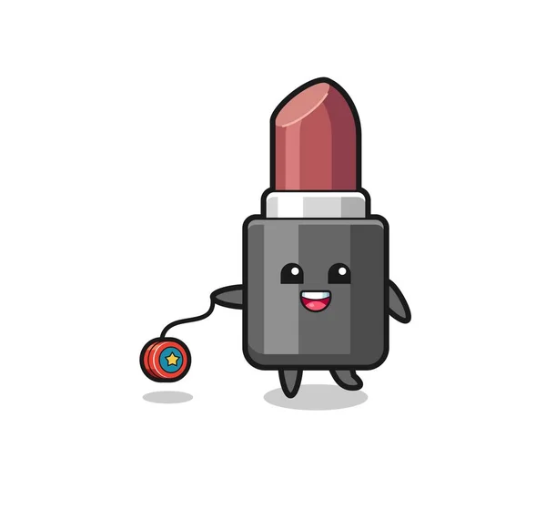 Cartoon Cute Lipstick Playing Yoyo Cute Design — Stockvector
