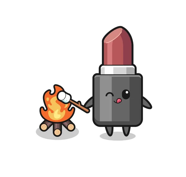Lipstick Character Burning Marshmallow Cute Design —  Vetores de Stock