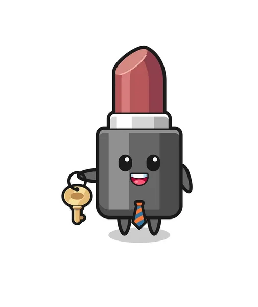 Cute Lipstick Real Estate Agent Mascot Cute Design — Stockvector