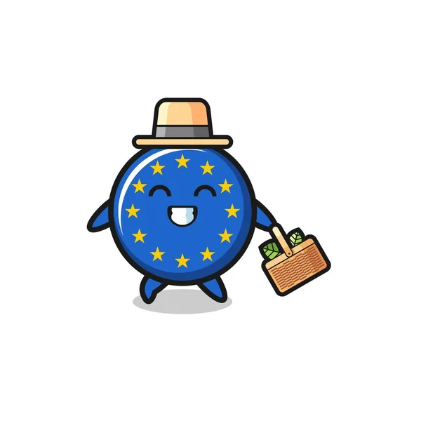 Euro Flag Herbalist Character Searching Herbal Cute Design — Wektor stockowy