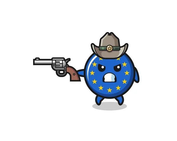 Euro Flag Cowboy Shooting Gun Cute Design — Archivo Imágenes Vectoriales