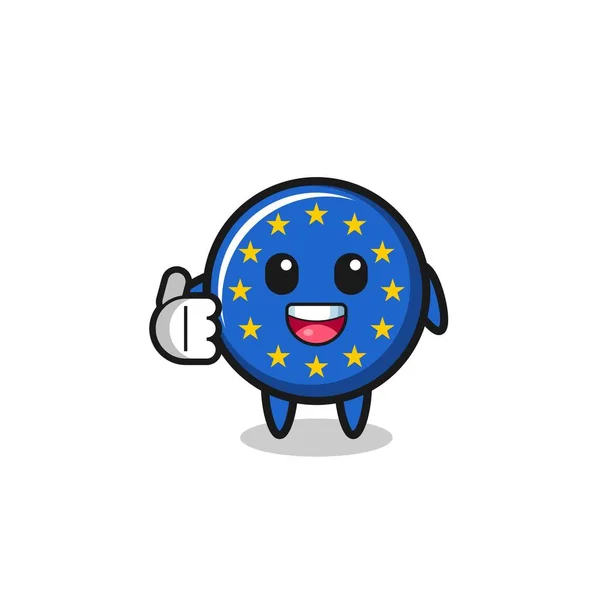 Euro Bandera Mascota Haciendo Pulgares Hacia Arriba Gesto Lindo Diseño — Vector de stock