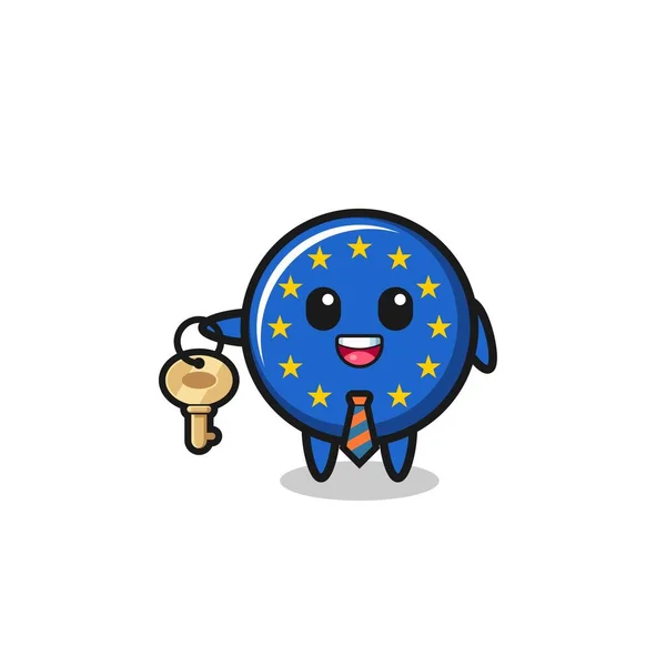 Cute Euro Flag Real Estate Agent Mascot Cute Design — стоковый вектор