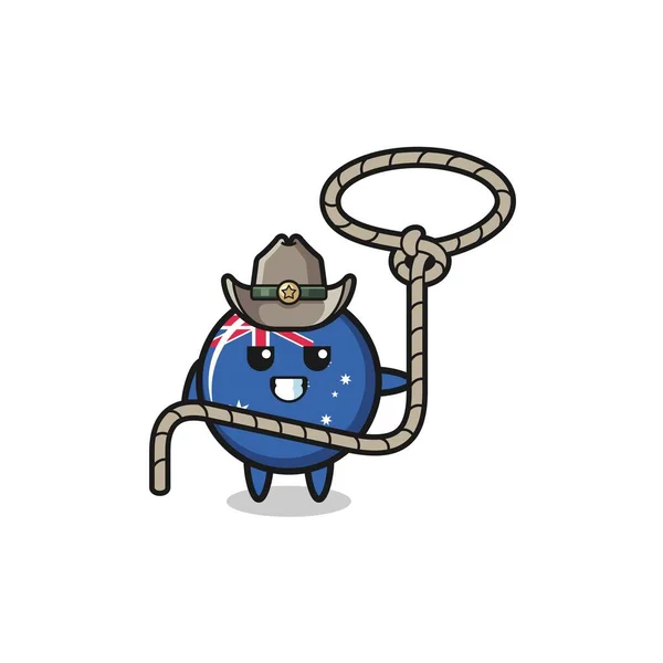 Drapeau Australien Cow Boy Avec Corde Lasso Design Mignon — Image vectorielle