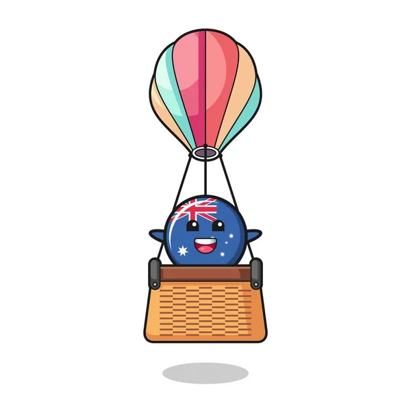 熱気球に乗ってオーストラリア国旗マスコット可愛いデザイン — ストックベクタ