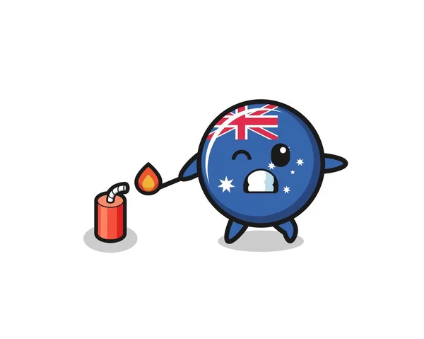 Australia Σημαία Απεικόνιση Μασκότ Παίζει Κροτίδα Χαριτωμένο Σχεδιασμό — Διανυσματικό Αρχείο